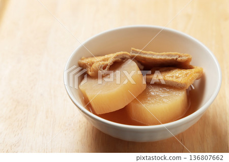 Simmered radish and fried tofu Simmered radish and fried tofu 136807662