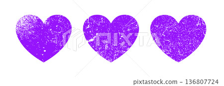 Heart brush grunge paint texture lilac love background. Hand drawn grunge heart stamp 136807724