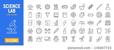 Laboratory microscope research chemistry dna chemical icon set. Chemistry lab experiment medicine 136807728