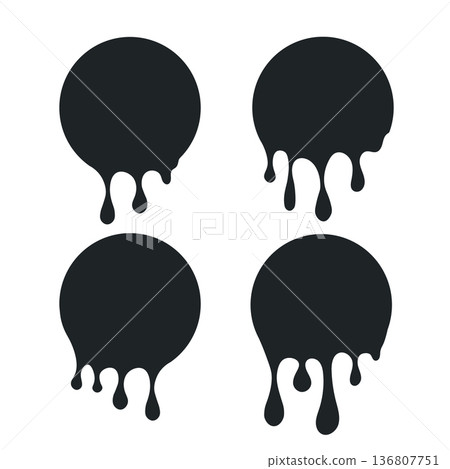 Abstract black dripping circles. Minimalist design featuring three bold shapes with dripping effect. Abstract black dripping circles. Minimalist design featuring three bold shapes with dripping effect. 136807751