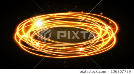 Energy abstract glowing light rings dynamic circular vortex, luminous neon plasma trails with 136807759