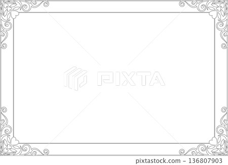 Vintage calligraphy style frame material 252 <decorative border, decorative frame, heart, line drawing, black and white> Vintage calligraphy style frame material 252 <decorative border, decorative frame, heart, line drawing, black and white> 136807903