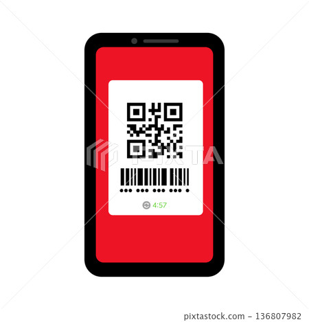 智慧型手機支付畫面上顯示的二維碼彩色插圖 136807982