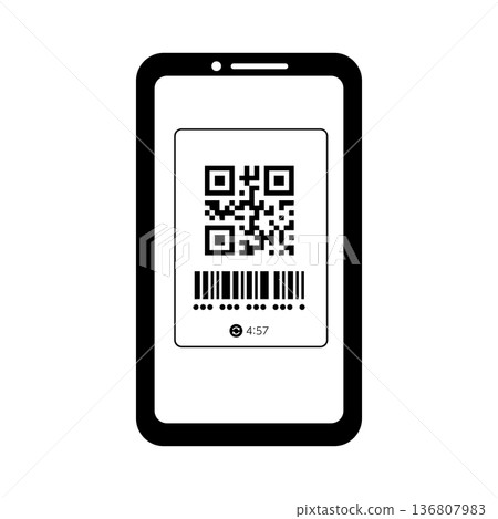智慧型手機支付畫面上顯示的二維碼單色插圖 136807983