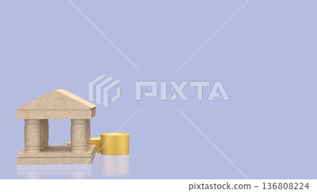 Classical Stone Bank with Golden Coins Concept 3d render. Classical Stone Bank with Golden Coins Concept 3d render. 136808224