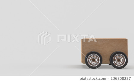 Minimalist Wooden Box Car on White Background 3d Render. 136808227