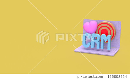 Digital CRM Marketing Strategy with Heart and Target on Laptop 3d render. Digital CRM Marketing Strategy with Heart and Target on Laptop 3d render. 136808234