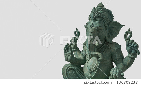 Antique Green Ganesha Statue Isolated 3d render. 136808238