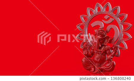 Red Ganesha with Om Symbol Background 3d render 136808240