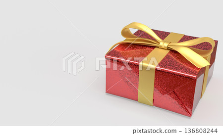 Luxury Red Gift Box with Gold Ribbon on White Background 3d render. Luxury Red Gift Box with Gold Ribbon on White Background 3d render. 136808244