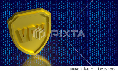 Golden VPN Shield Cyber Security Protection Concept 3d render. 136808260