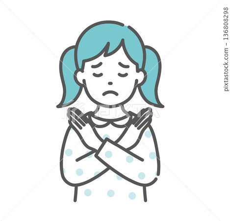 圖解：一名女孩做出NG手勢（禁止、警告、上半身） 136808298