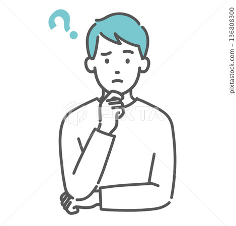 Illustration of a worried and thinking young man (question mark, upper body) 136808300
