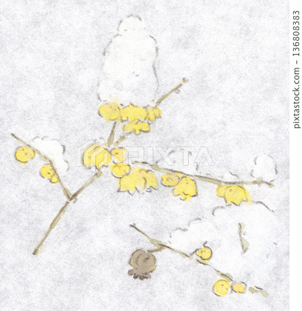 冬日風景,水彩插畫,描繪了頂著雪的甜菊。 冬日風景,水彩插畫,描繪了頂著雪的甜菊。 136808383