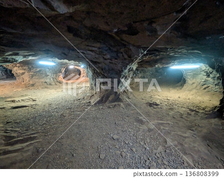 Misiones, Argentina - June 23, 2025: Minera Vanda or the Vanda Mines in Misiones, Argentina. Interior of the quartz mines. Minera Vanda is a world-renowned gemstone mine. Misiones, Argentina - June 23, 2025: Minera Vanda or the Vanda Mines in Misiones, Argentina. Interior of the quartz mines. Minera Vanda is a world-renowned gemstone mine. 136808399