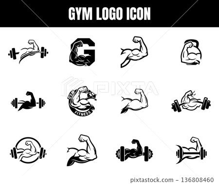 Gym Logo Icon Set Fitness Bodybuilding Muscle Arm Vector Collection Gym Logo Icon Set Fitness Bodybuilding Muscle Arm Vector Collection 136808460