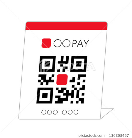 A red QR code payment stand and a smart cashless information plate A red QR code payment stand and a smart cashless information plate 136808467