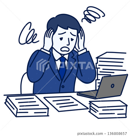 A male employee who is worried about taking on too much work A male employee who is worried about taking on too much work 136808657