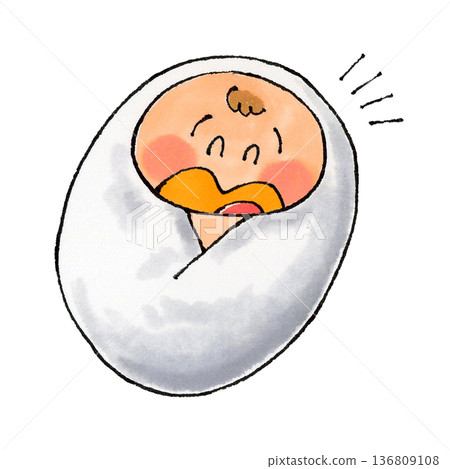 Smiling baby wrapped in a swaddling cloth Smiling baby wrapped in a swaddling cloth 136809108