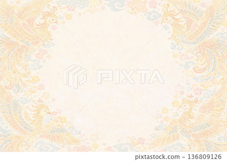 鳳凰圖案，柔和淺色布料風格日式圖案背景材質（橫款） 136809126