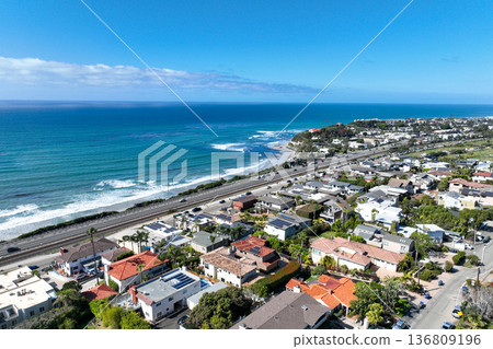 Aerial drone photo of Cardiff, West Coast of California, Encinitas, United States of America Aerial drone photo of Cardiff, West Coast of California, Encinitas, United States of America 136809196