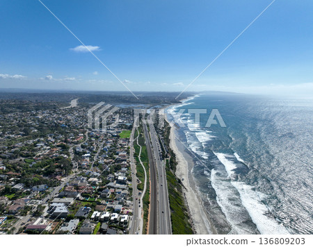 Aerial drone photo of Cardiff, West Coast of California, Encinitas, United States of America 136809203