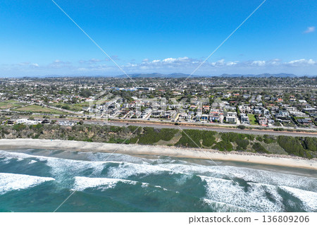 Aerial drone photo of Cardiff, West Coast of California, Encinitas, United States of America Aerial drone photo of Cardiff, West Coast of California, Encinitas, United States of America 136809206