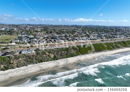 Aerial drone photo of Cardiff, West Coast of California, Encinitas, United States of America Aerial drone photo of Cardiff, West Coast of California, Encinitas, United States of America 136809208