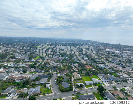 Aerial view of houses in Oceanside town in San Diego, California. USA Aerial view of houses in Oceanside town in San Diego, California. USA 136809212
