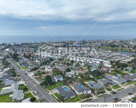 Aerial view of houses in Oceanside town in San Diego, California. USA Aerial view of houses in Oceanside town in San Diego, California. USA 136809213