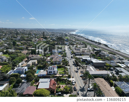 Aerial drone photo of Cardiff, West Coast of California, Encinitas, United States of America 136809215
