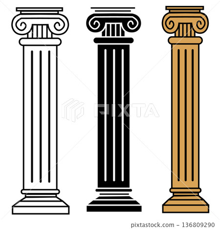 Pillar icon. Law marble sculpture sign. Justice symbol. Classical ancient greek. flat style. 136809290