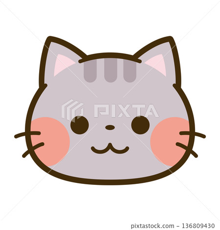 可愛的虎斑貓臉圖標 136809430