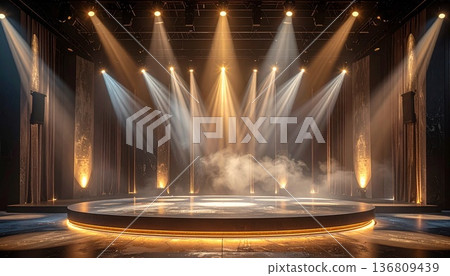 類似舞台的背景幕布，帶有聚光燈（用於公告、活動和表演） 136809439