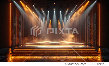 類似舞台的背景幕布,帶有聚光燈(用於公告、活動和表演) 類似舞台的背景幕布,帶有聚光燈(用於公告、活動和表演) 136809440