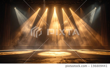 類似舞台的背景幕布,帶有聚光燈(用於公告、活動和表演) 類似舞台的背景幕布,帶有聚光燈(用於公告、活動和表演) 136809441