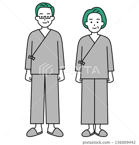 身穿醫院檢查服的中年男女(全身照) 身穿醫院檢查服的中年男女(全身照) 136809442