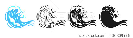 Sea Tsunami Wave Logo Water Splashes Flowing Waves Foam Ocean Shapes Fluid Aquatic Doodle Set Sea Tsunami Wave Logo Water Splashes Flowing Waves Foam Ocean Shapes Fluid Aquatic Doodle Set 136809556