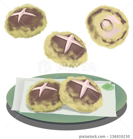 Shiitake mushroom tempura set on a plate 136810230