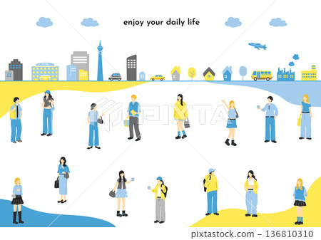 時尚的年輕人和城鎮景觀 136810310