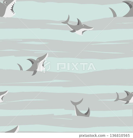 Seamless pattern with Shark in waves for boys children is design and pattern on vector Seamless pattern with Shark in waves for boys children is design and pattern on vector 136810565