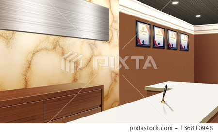 Marble wall reception desk 136810948