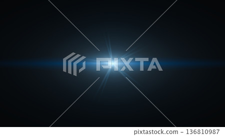 Symmetrical light burst illustration with blue-white glow and optical flare effect 136810987