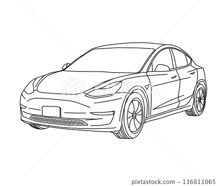 現代轎車線條圖向量圖 現代轎車線條圖向量圖 136811065
