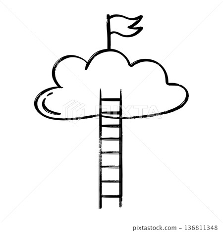 Ladder to the Cloud with Flag Goal Vector Illustration Ladder to the Cloud with Flag Goal Vector Illustration 136811348