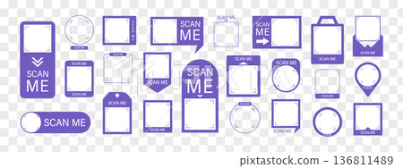 Scan me Frame. Buy now in app box by Scanning barcode. Mobile payment button and shop identification icon. Flat Vector illustration. Scan me Frame. Buy now in app box by Scanning barcode. Mobile payment button and shop identification icon. Flat Vector illustration. 136811489