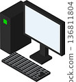 Isometric blocky desktop computer and monitor illustration 136811804