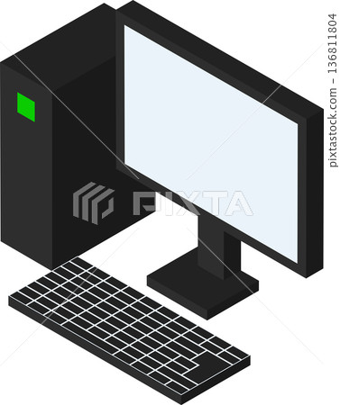 等距方塊狀桌上型電腦和顯示器插圖 等距方塊狀桌上型電腦和顯示器插圖 136811804