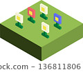 Isometric blocky colorful floral illustration 136811806