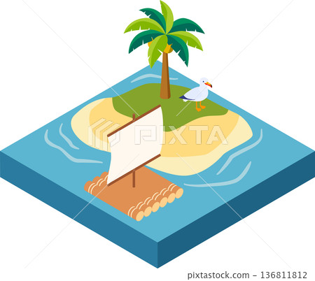 荒島與木筏的等距插圖 136811812